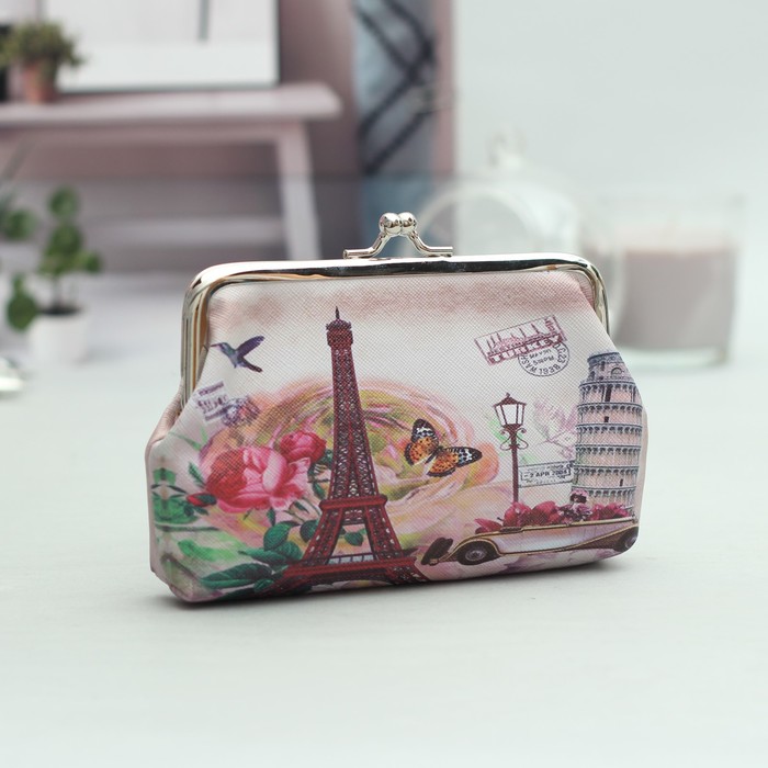 Косметичка-фермуар «Города», отдел на рамке, цвет розовый