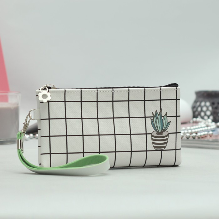 Косметичка простая "Кактусы", отдел на молнии, ручка, цвет белый