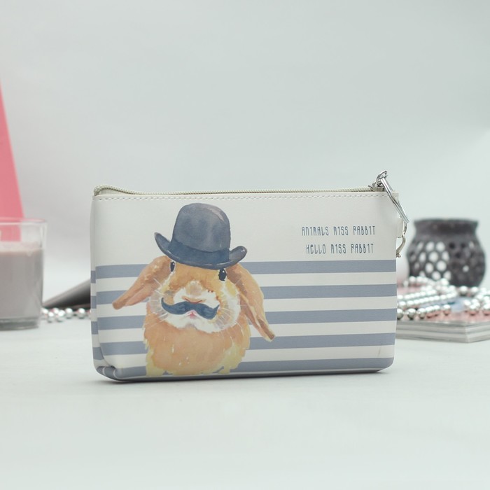 Косметичка простая «Кролик», отдел на молнии, цвет голубой
