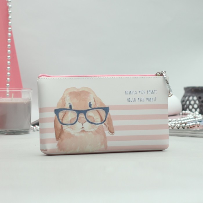 Косметичка простая «Кролик», отдел на молнии, цвет пудровый