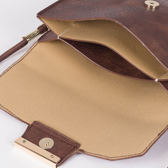 Сумка женская, 2 отдела на клапане, длинный ремень, цвет коричневый