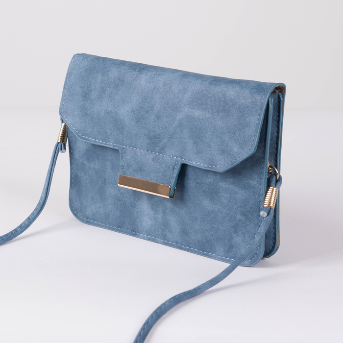 Сумка женская, 2 отдела на клапане, длинный ремень, цвет синий