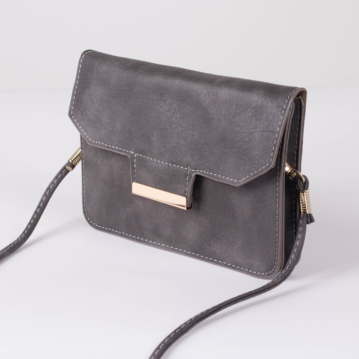 Сумка женская, 2 отдела на клапане, длинный ремень, цвет серый