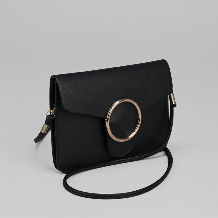 Сумка женская, 2 отдела на клапане, длинный ремень, цвет чёрный