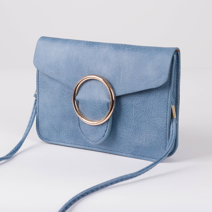 Сумка женская, 2 отдела на клапане, длинный ремень, цвет синий