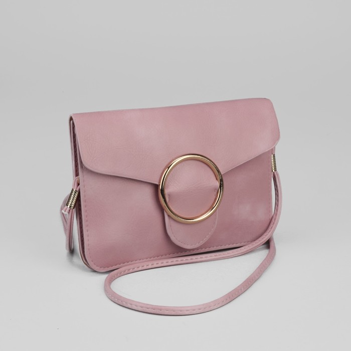 Сумка женская, 2 отдела на клапане, длинный ремень, цвет розовый