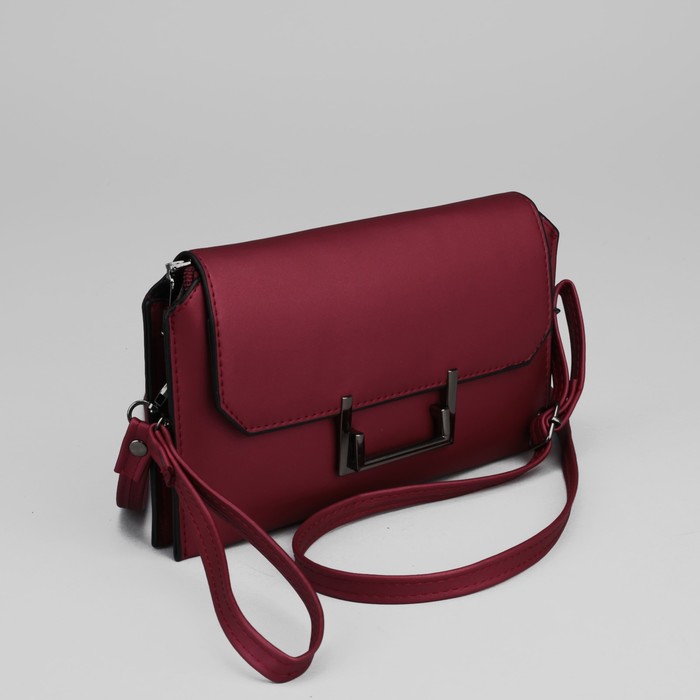 Клатч женский, 2 отдела на молнии, ручка, регулируемый ремень, цвет красный