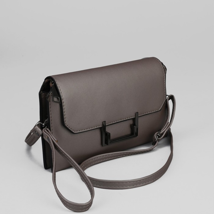 Клатч женский, 2 отдела на молнии, ручка, регулируемый ремень, цвет бронзовый