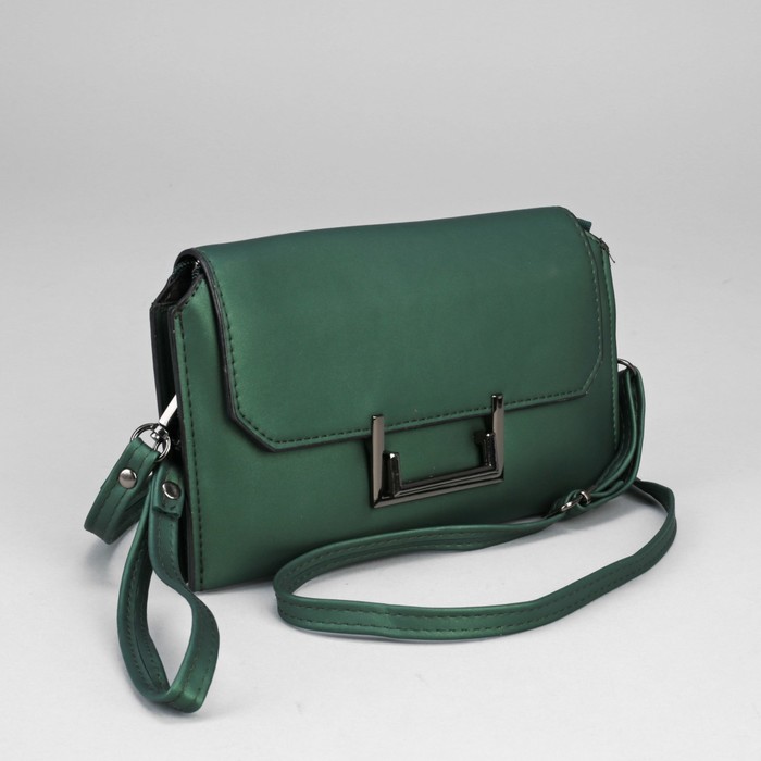 Клатч женский, 2 отдела на молнии, ручка, регулируемый ремень, цвет зелёный
