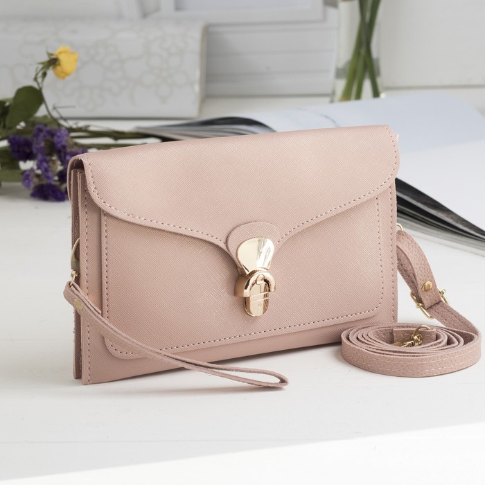 Клатч женский, 2 отдела на молнии, ручка, регулируемый ремень, цвет розовый