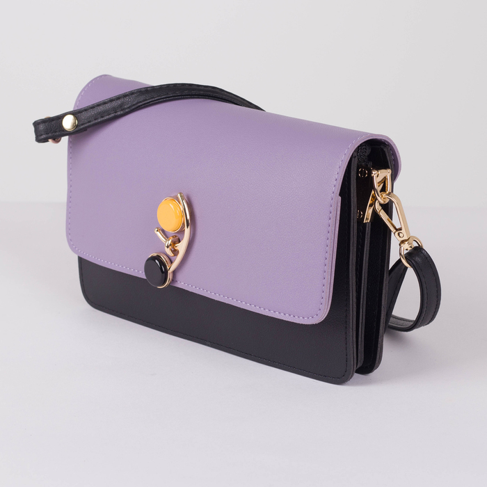 Сумка женская, 3 отдела на молниях, регулируемый ремень, цвет чёрный/сиреневый