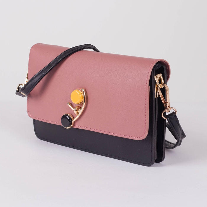 Сумка женская, 3 отдела на молниях, регулируемый ремень, цвет чёрный/пудра