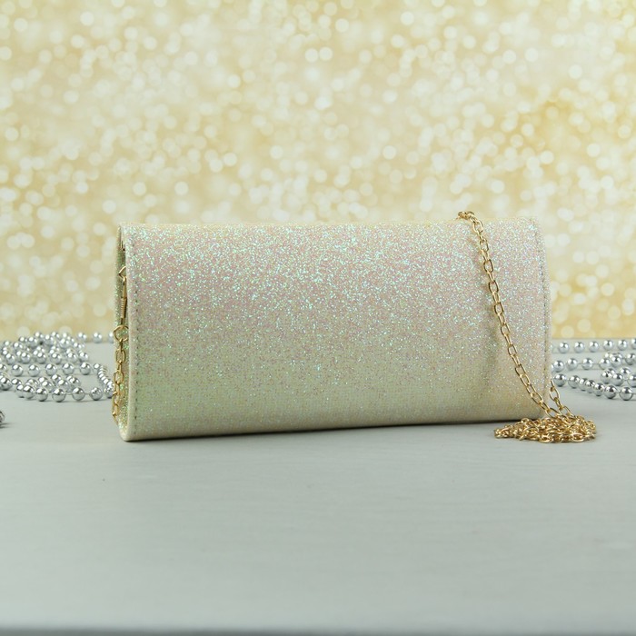 Сумка женская, 3 отдела на фермуаре, длинная цепь, цвет золотой