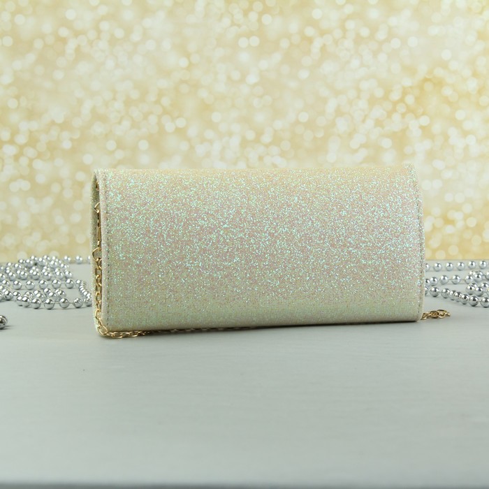 Сумка женская, 3 отдела на фермуаре, длинная цепь, цвет золотой