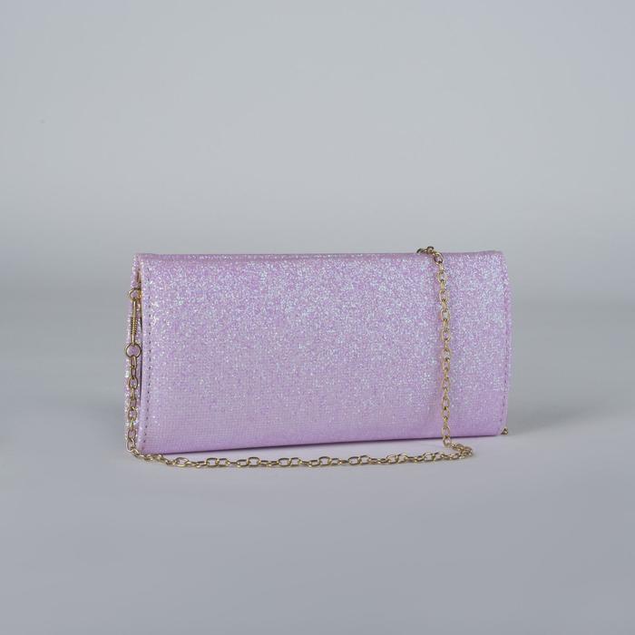 Сумка женская, 3 отдела на фермуаре, длинная цепь, цвет розовый