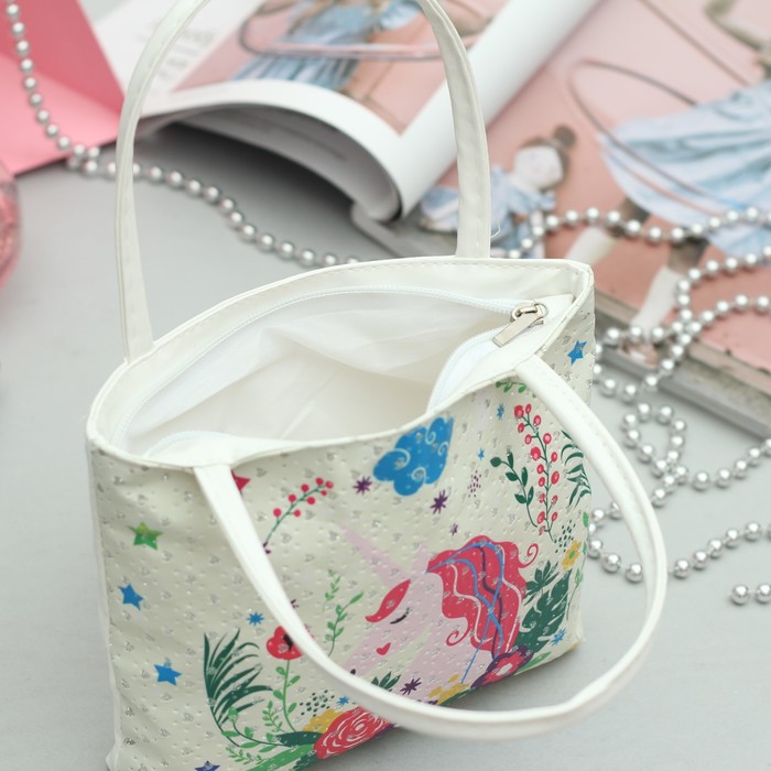 Сумка детская «Единорог», отдел на молнии, 2 ручки, цвет белый