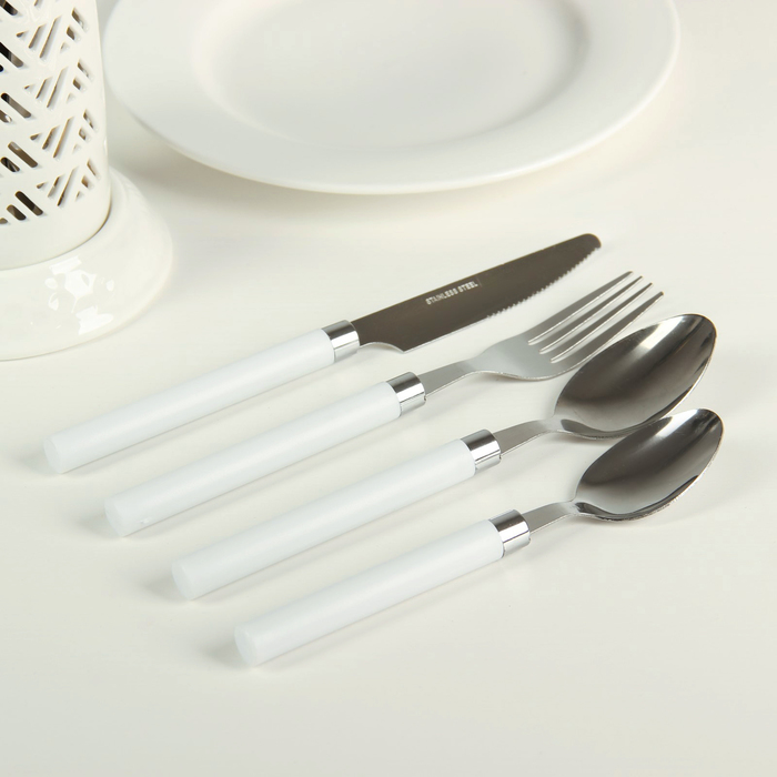Набор столовых приборов "Стиль", 4 предмета, толщина 1 мм, цвет белый