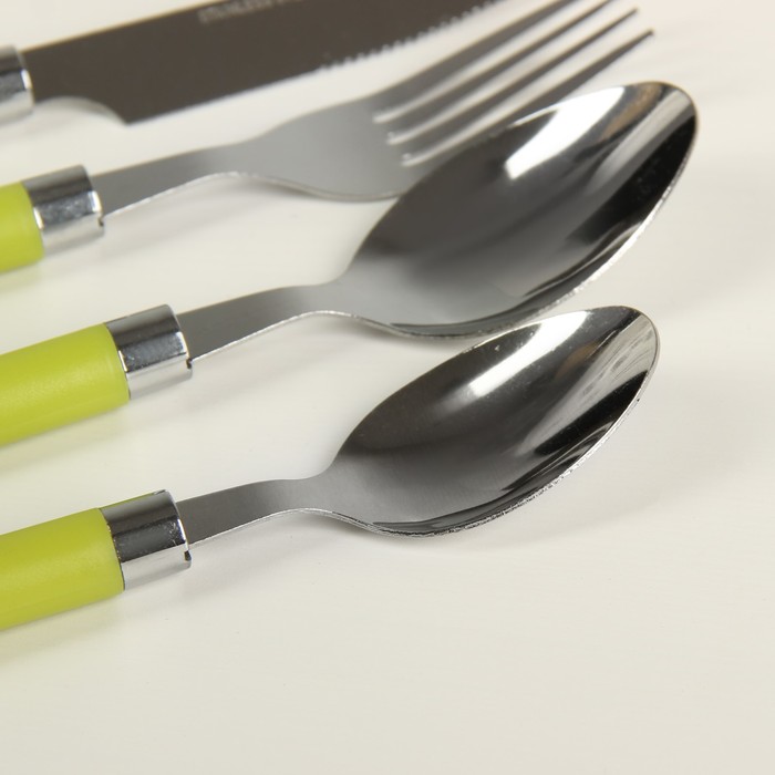 Набор столовых приборов «Стиль», 4 предмета, толщина 1 мм, цвет зелёный