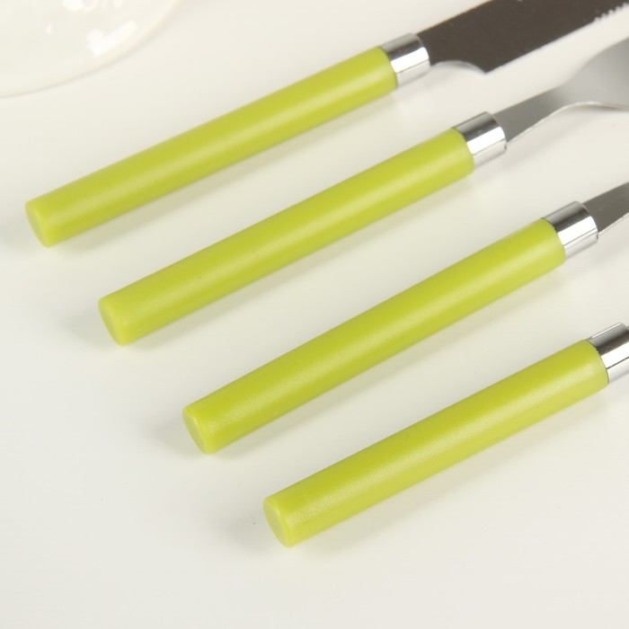 Набор столовых приборов «Стиль», 4 предмета, толщина 1 мм, цвет зелёный