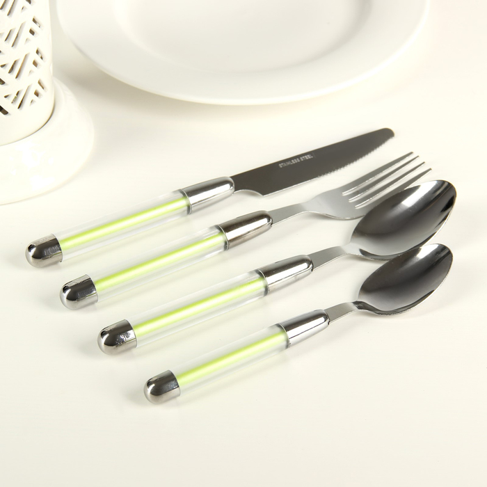 Набор столовых приборов "Карамель", 4 предмета, толщина 1 мм, цвет зеленый