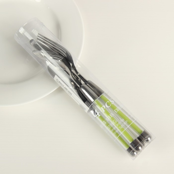 Набор столовых приборов "Карамель", 4 предмета, толщина 1 мм, цвет зеленый