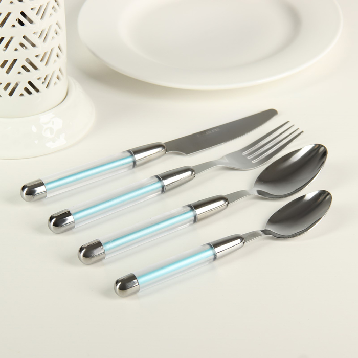Набор столовых приборов "Карамель", 4 предмета, толщина 1 мм, цвет голубой