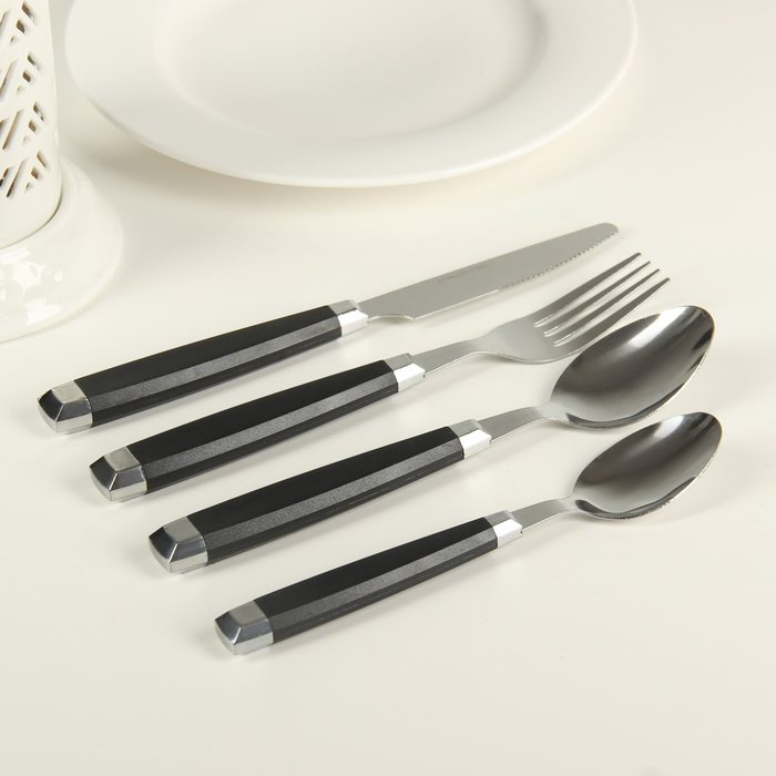 Набор столовых приборов "Модерн", 4 предмета, толщина 1 мм, цвет черный