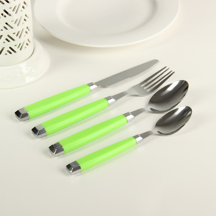 Набор столовых приборов "Модерн", 4 предмета, толщина 1 мм, цвет зеленый