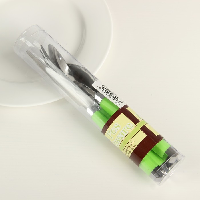 Набор столовых приборов "Модерн", 4 предмета, толщина 1 мм, цвет зеленый