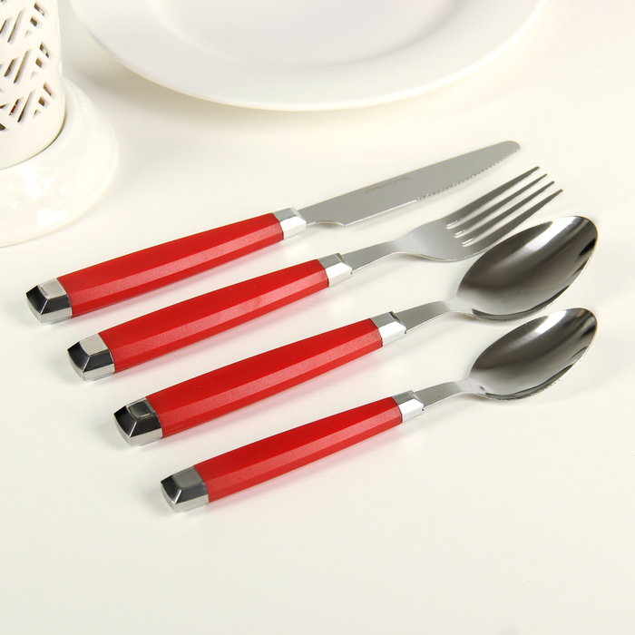 Набор столовых приборов «Модерн», 4 предмета, толщина 1 мм, цвет красный