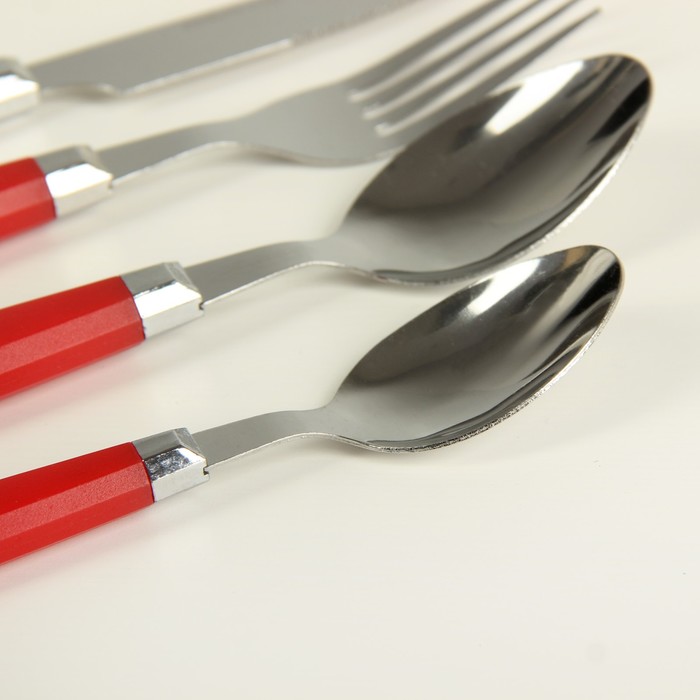 Набор столовых приборов «Модерн», 4 предмета, толщина 1 мм, цвет красный