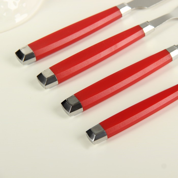 Набор столовых приборов «Модерн», 4 предмета, толщина 1 мм, цвет красный