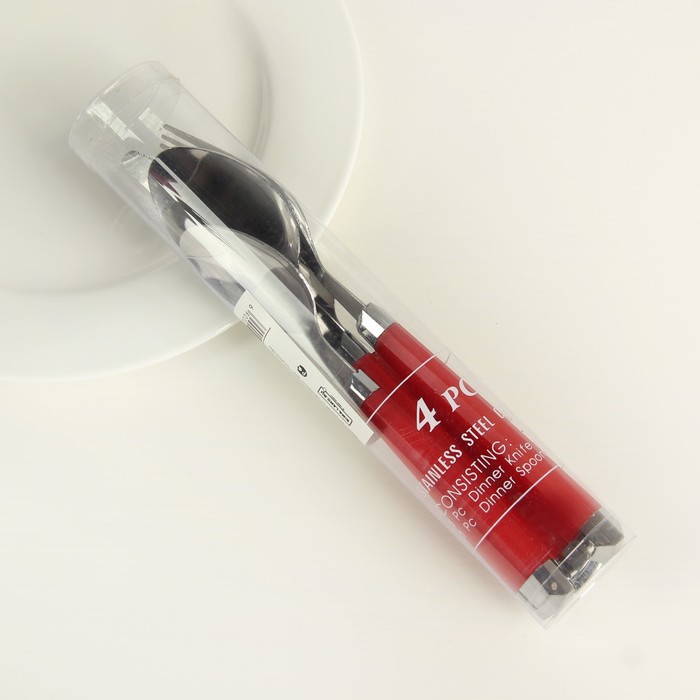 Набор столовых приборов «Модерн», 4 предмета, толщина 1 мм, цвет красный