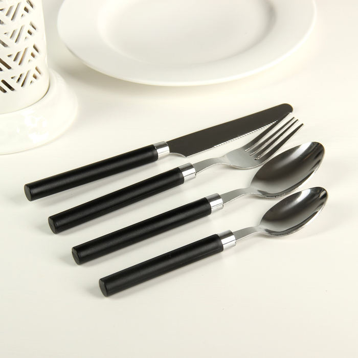 Набор столовых приборов "Кухня", 4 предмета, толщина 1,5 мм, цвет черный