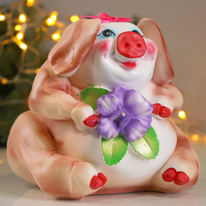 Копилка "Свинья с орхидеей" 23см