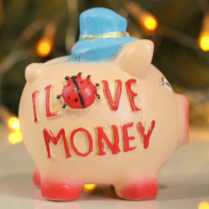 Копилка "Свинка в шляпке" бежевая 13см