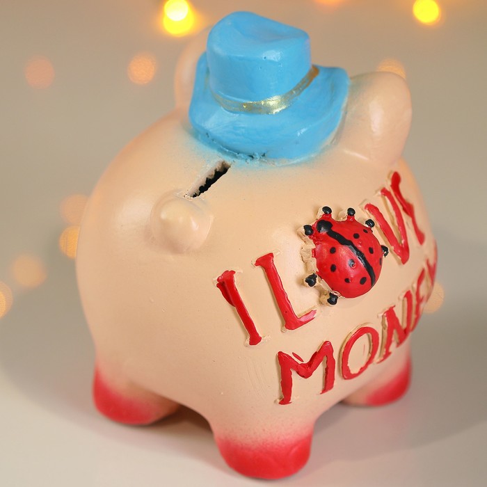 Копилка "Свинка в шляпке" бежевая 13см