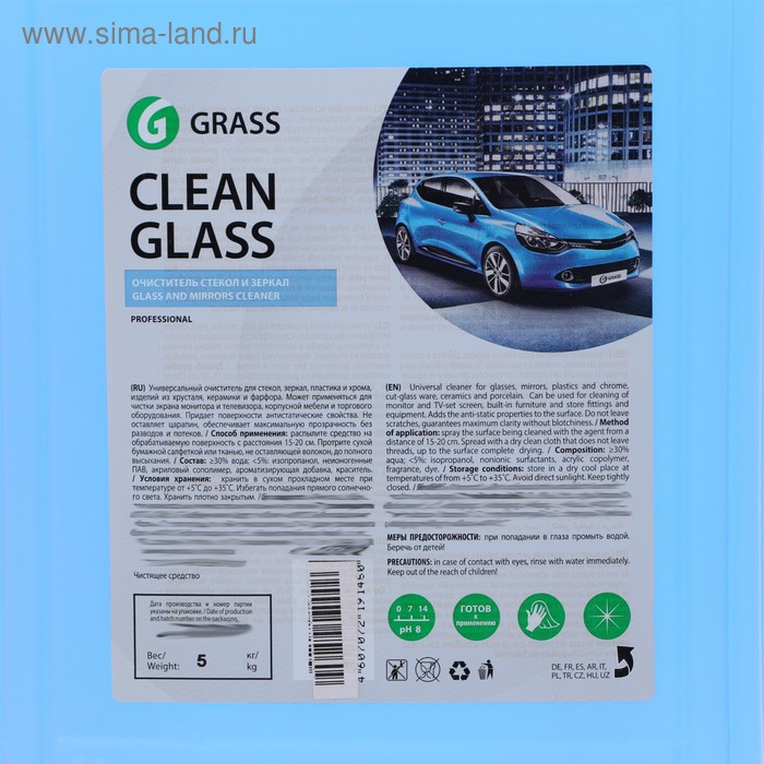 фото Очиститель стекол grass clean glass антистатик, 5 л