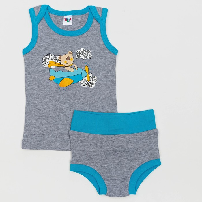 Комплект для мальчика (майка,трусы), рост 62 (40) см, цвет светло-серый меланж/голубой 3239_ 35416