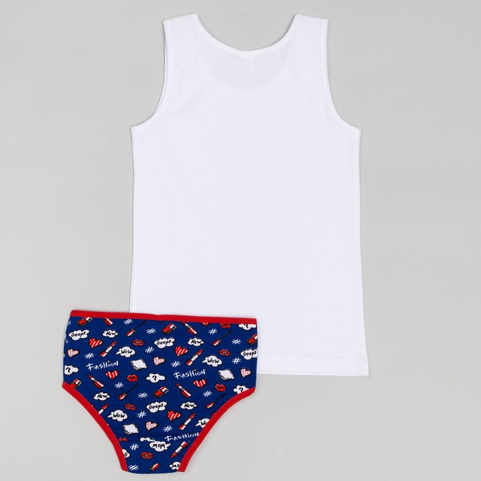 Комплект для девочки (майка,трусы), рост 86 (52) см, цвет белый/тем.синий 3164_М