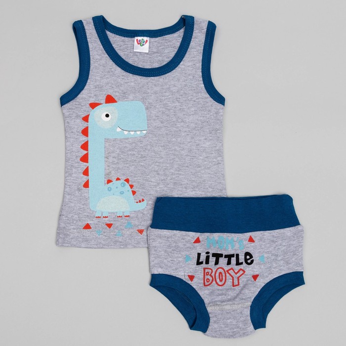 Комплект для мальчика (майка,трусы), рост 62 (40) см, цвет серый меланж/тёмно-синий 3230_М