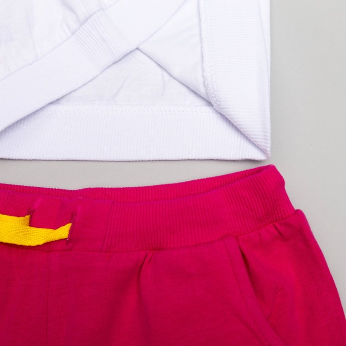 Комплект для девочки (футболка+бриджи) , рост 122 (64) см, цвет белый/малиновый 4120