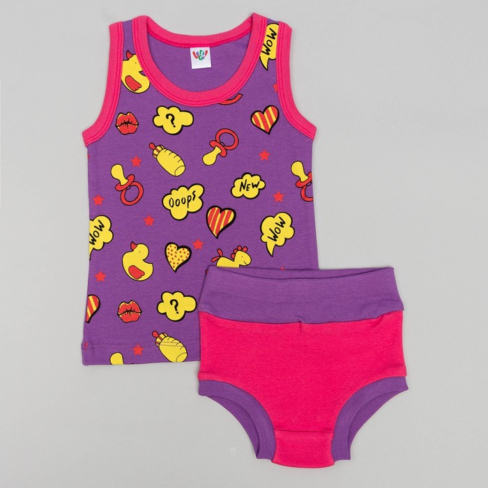 Комплект для девочки (майка с плечом,трусы), рост 68 (44) см, цвет сиреневый/малиновый 3154_ 34455