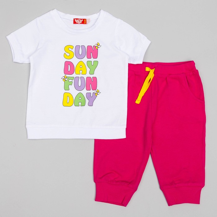 Комплект для девочки (футболка+бриджи) , рост 92 (52) см, цвет белый/малиновый 4120_М