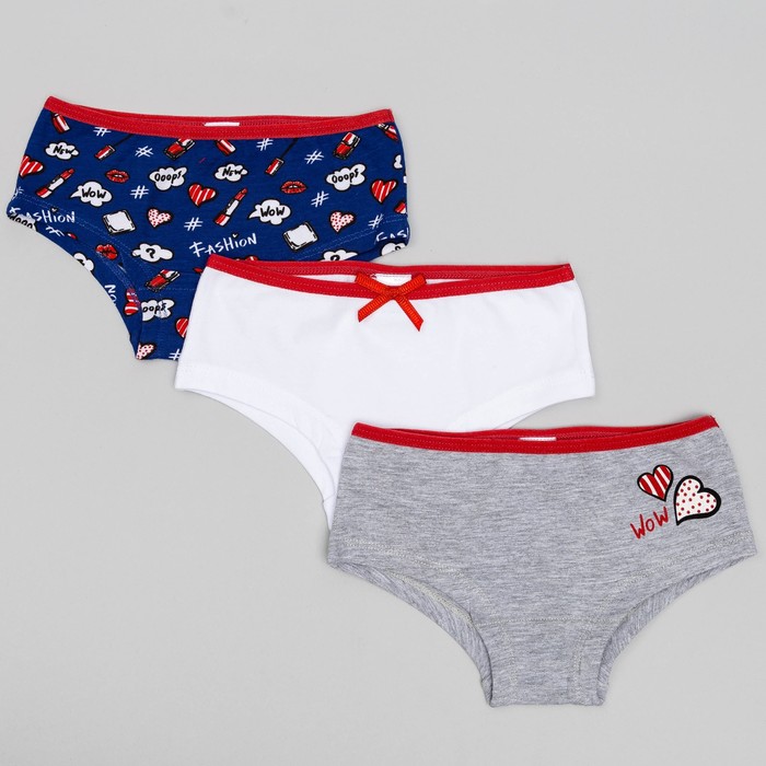 Комплект трусов для девочки (3 шт), рост 92 (52) см, цвет светло-серый меланж/белый/т