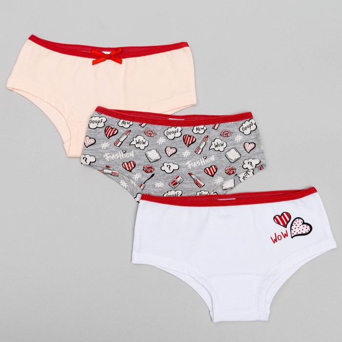 Комплект трусов для девочки (3 шт), рост 92 (52) см, цвет белый/светло-розовый/светло