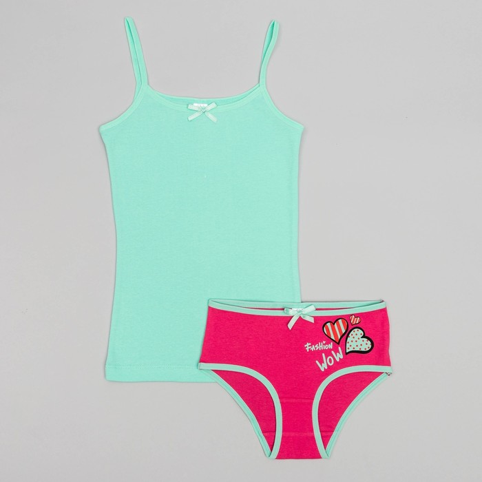 Комплект для девочки (майка, трусы), рост 164 (80) см, цвет мятный/малиновый 3167