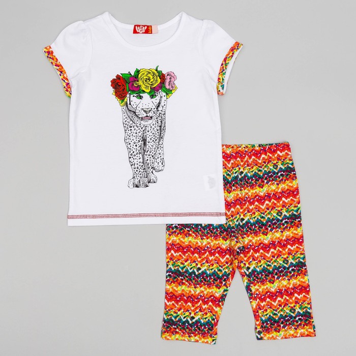 Комплект для девочки(футболка+бриджи), рост 110 (60) см, цвет белый/сафари 4127