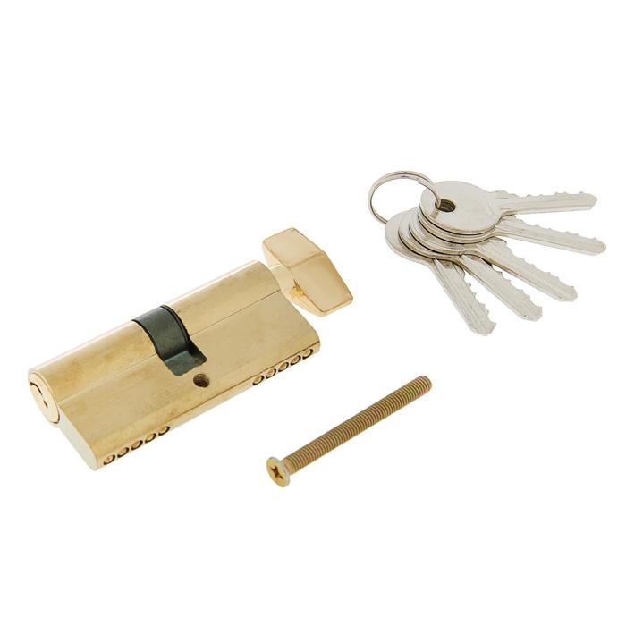 Цилиндровый механизм, 70 мм, с вертушкой, английский ключ, 5 ключей, цвет золото