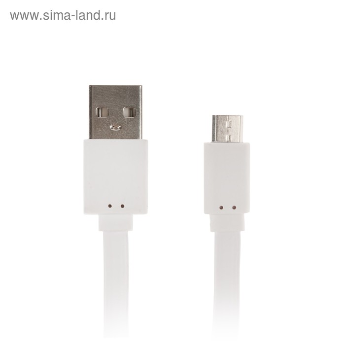 Кабель LuazON, micro USB - USB, 1 А, 20 см, плоский, белый